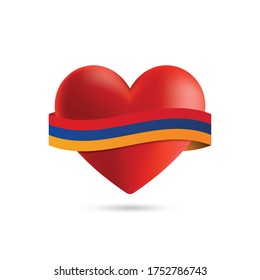 Corazón ondeando la bandera de Armenia. Ilustración vectorial.