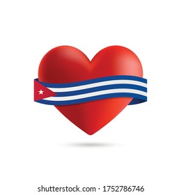 Corazón con la bandera cubana ondeando. Ilustración vectorial.