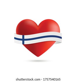 Corazón con la bandera finlandesa ondeando. Ilustración vectorial.