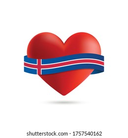 Corazón ondeando la bandera islandesa. Ilustración vectorial.