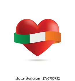 Heart with waving Ireland flag. Vector illustration.