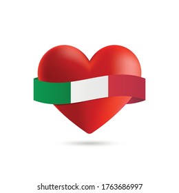 Herz mit schwingender italienischer Flagge. Vektorgrafik.