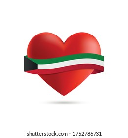Heart with waving Kuwait flag. Vector illustration.