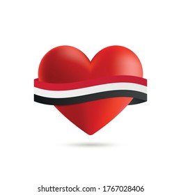 Heart with waving Yemen flag. Vector illustration.