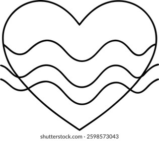 Heart with Wavy Lines Inside and Around the Shape