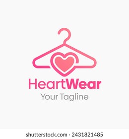 Heart Wear Logo Vector Illustration. Template Design Idea Combining Heart and Hanger Fashion Shape