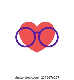 Heart wearing large glasses with round transparent lenses. Color vector.