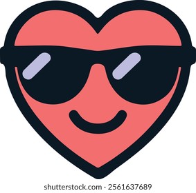 A heart wearing sunglasses vector illustration, heart icon, Valentine's Day, silhouette, silhouette vector, heart emoji, wearing sunglasses, sunglasses, love, love symbol, smile, Valentine's.