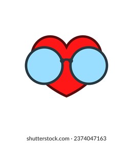 Heart wears glasses with round lenses. Color vector.