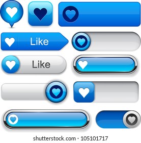 Heart web blue buttons for website or app. Vector eps10.