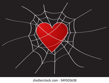 heart in web on black background