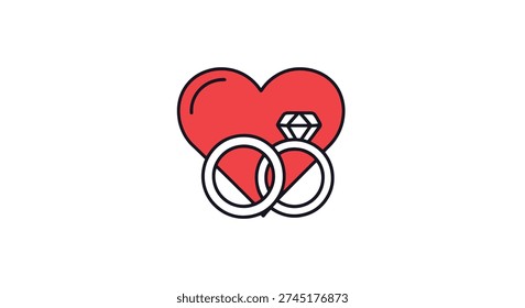 Heart with wedding modern smooth minimal illustration