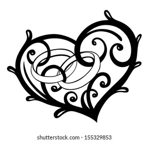 Heart with wedding rings, vector design element.