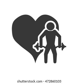 heart weight lifting healthy lifestyle fitness silhouette icon. Flat and Isolated design. Vector illustration