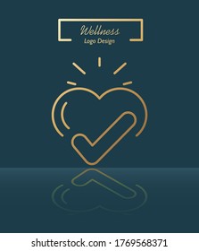 Heart wellness golden line logo design 