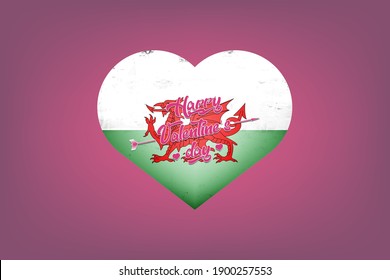 Corazón con colores de la bandera nacional. Bandera de Gales en forma de corazón hecho en un fondo aislado. Diseño para tarjetas de felicitación en un día de San Valentín. Ilustración del vector