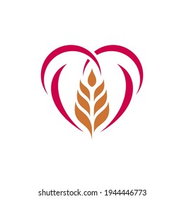 Heart and wheat logo template suitable for healthy food, organic product, rice label, agriculture, nutrition, foodstuffs, bread and others