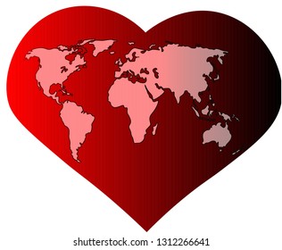 The heart, which symbolically depicts a map of the world. White background .Vector.