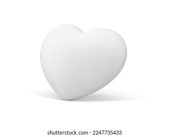 Heart white 3d icon Valentine's Day elegant marriage romantic badge realistic vector illustration. Premium romance passion couple relationship wedding anniversary party decor element