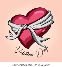heart with white bow in vector illustration