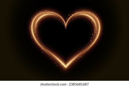 Heart white with flashes isolated on transparent background. Light heart for holiday cards, banners, invitations. Heart-shaped gold wire glow. PNG vector