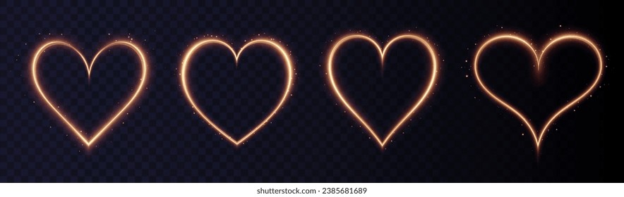 Corazón blanco con destellos aislados sobre fondo transparente. Corazón claro para tarjetas de vacaciones, carteles, invitaciones. El alambre de oro en forma de corazón resplandece. vector PNG