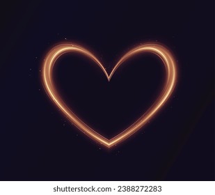 Heart white with flashes isolated on transparent background. Light heart for holiday cards, banners, invitations. Heart-shaped gold wire glow. PNG vector