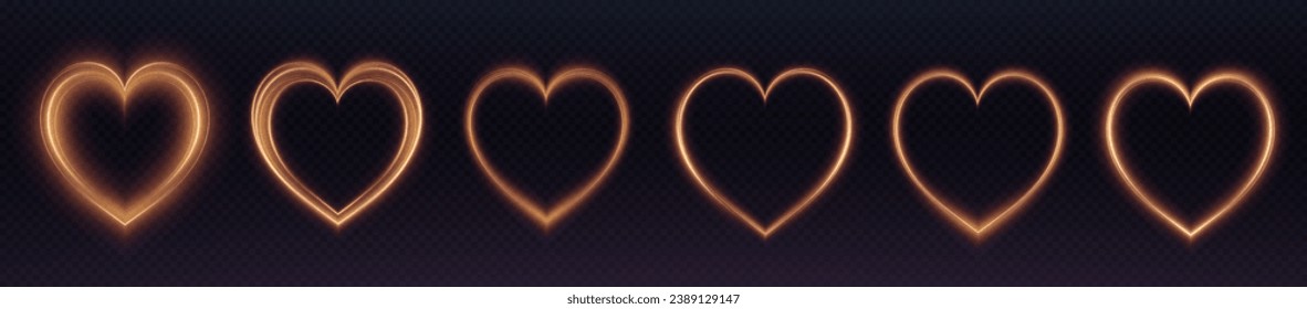 Heart white with flashes isolated on transparent background. Light heart for holiday cards, banners, invitations. Heart-shaped gold wire glow. PNG vector