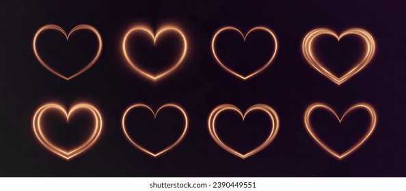  Heart white with flashes isolated on transparent background. Light heart for holiday cards, banners, invitations. Heart-shaped gold wire glow. PNG vector