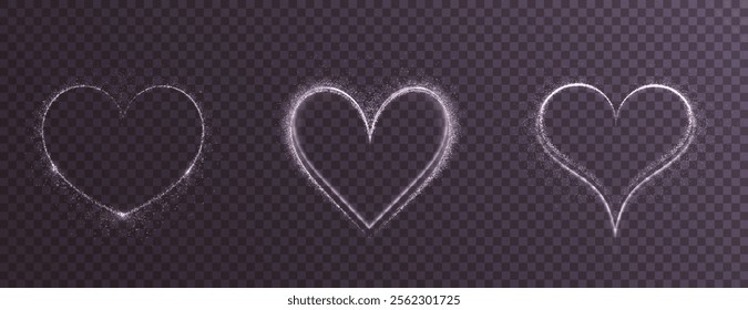 Heart white with flashes isolated on transparent background. Light heart for holiday cards, banners, invitations. Heart-shaped neon wire glow.	
