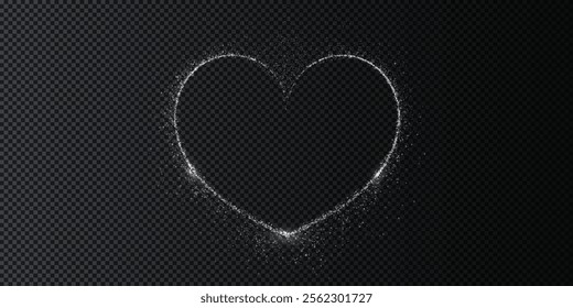 Heart white with flashes isolated on transparent background. Light heart for holiday cards, banners, invitations. Heart-shaped neon wire glow.	
