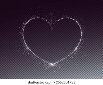 Heart white with flashes isolated on transparent background. Light heart for holiday cards, banners, invitations. Heart-shaped neon wire glow.	
