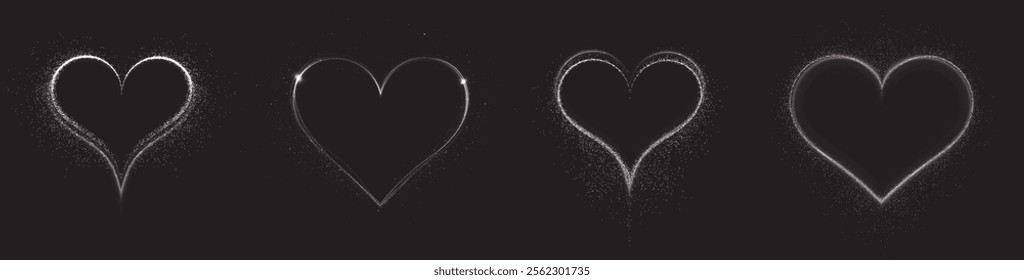 Heart white with flashes isolated on transparent background. Light heart for holiday cards, banners, invitations. Heart-shaped neon wire glow.	
