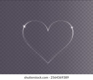 Heart white with flashes isolated on transparent background. Light heart for holiday cards, banners, invitations. Heart-shaped neon wire glow.	
