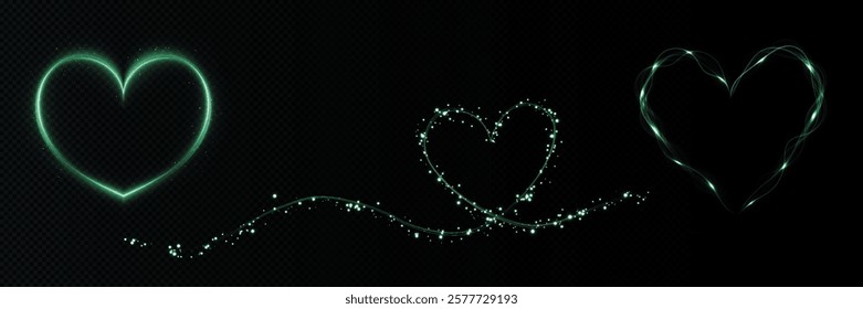 Heart white with flashes isolated on transparent background. Light heart for holiday cards, banners, invitations. Heart-shaped neon wire glow.	