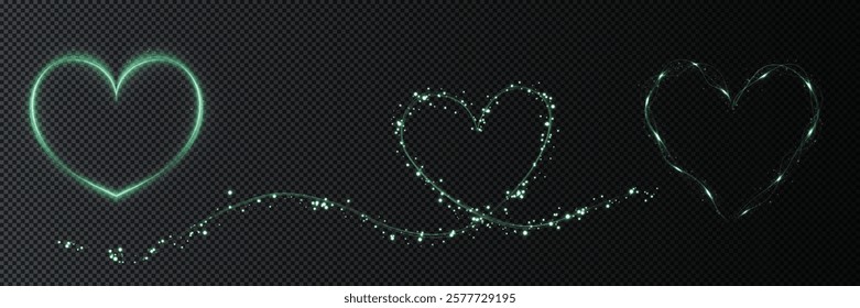 Heart white with flashes isolated on transparent background. Light heart for holiday cards, banners, invitations. Heart-shaped neon wire glow.	