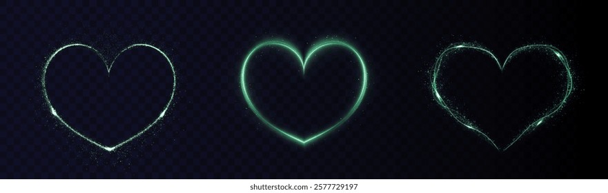 Heart white with flashes isolated on transparent background. Light heart for holiday cards, banners, invitations. Heart-shaped neon wire glow.	