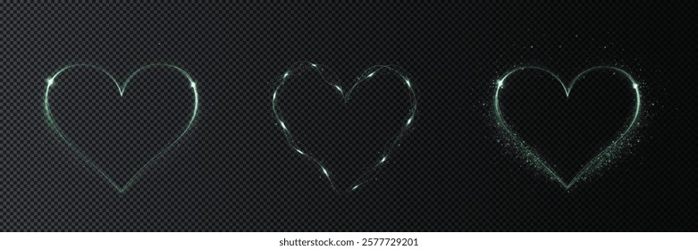 Heart white with flashes isolated on transparent background. Light heart for holiday cards, banners, invitations. Heart-shaped neon wire glow.	