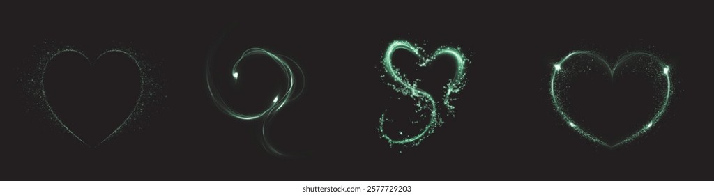 Heart white with flashes isolated on transparent background. Light heart for holiday cards, banners, invitations. Heart-shaped neon wire glow.	