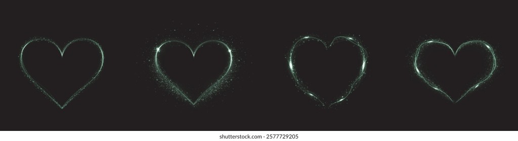 Heart white with flashes isolated on transparent background. Light heart for holiday cards, banners, invitations. Heart-shaped neon wire glow.	