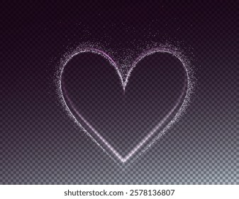 Heart white with flashes isolated on transparent background. Light heart for holiday cards, banners, invitations. Heart-shaped neon wire glow.	
