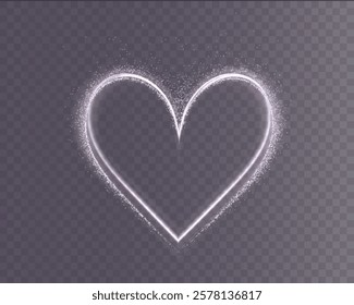 Heart white with flashes isolated on transparent background. Light heart for holiday cards, banners, invitations. Heart-shaped neon wire glow.	
