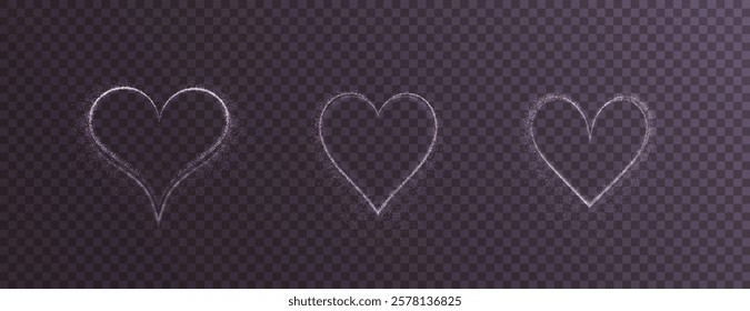 Heart white with flashes isolated on transparent background. Light heart for holiday cards, banners, invitations. Heart-shaped neon wire glow.	
