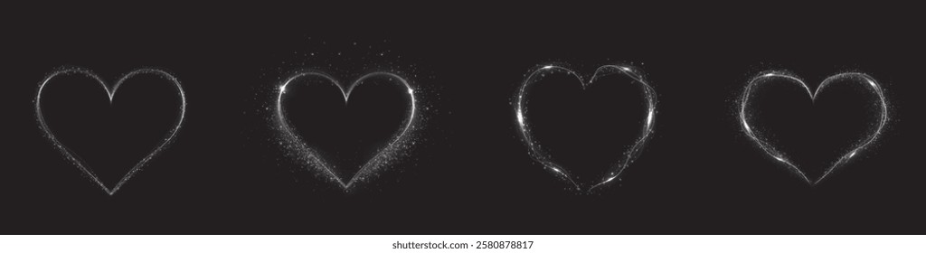 Heart white with flashes isolated on transparent background. Light heart for holiday cards, banners, invitations. Heart-shaped neon wire glow.	
