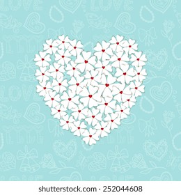 Heart of white flowers on a beautiful background.