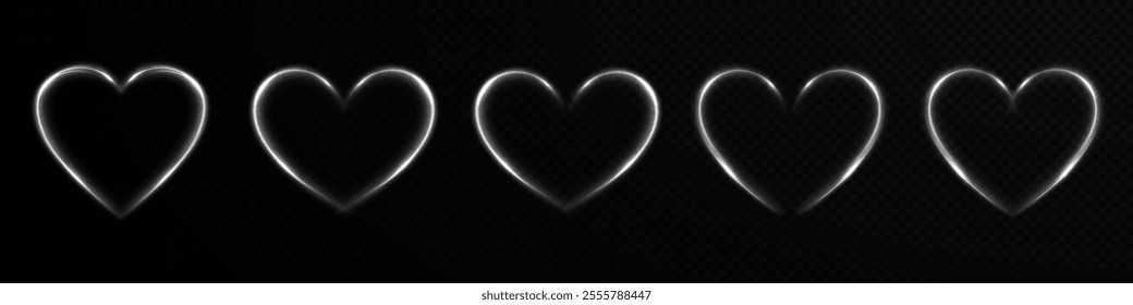 Heart, white on dark background. Light heart for holiday cards, banners, invitations. Heart of light line. 