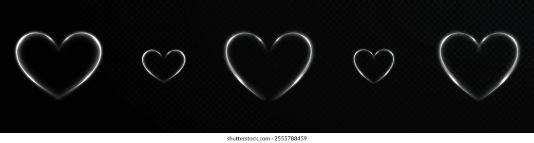 Heart, white on dark background. Light heart for holiday cards, banners, invitations. Heart of light line. 