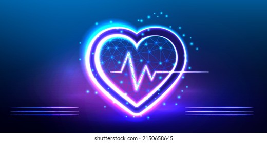 Heart with white pulse line icon. Heart pulse, heartbeat lone, cardiogram. Healthy lifestyle, cardiac assistance, pulse beat measure, medical healthcare concept. Polygonal icon for business. Vector