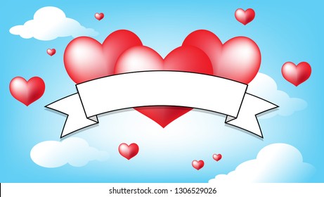 Heart and white ribbon sign in the sky for Valentine's day