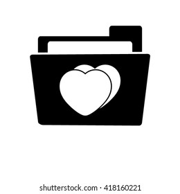 heart - white vector icon;  black folder